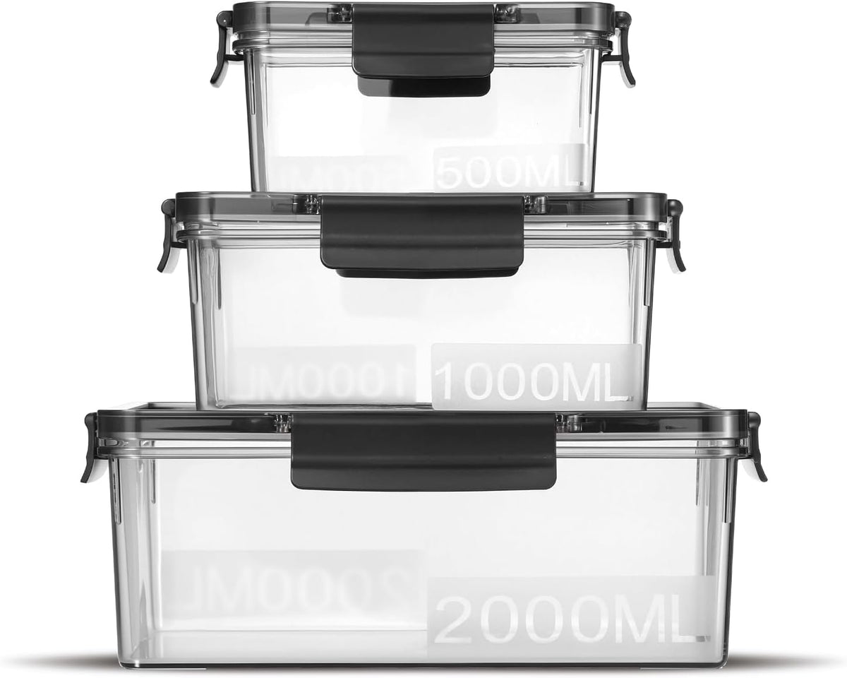 Eclirgan Food Containers with Lids/Lock,Rectangle Food Container Set with Leakproof/BPA Free,Clear Freezer Storage Set for Lunch/pantry/Travel/Deli Food(16/33/67 OZ)