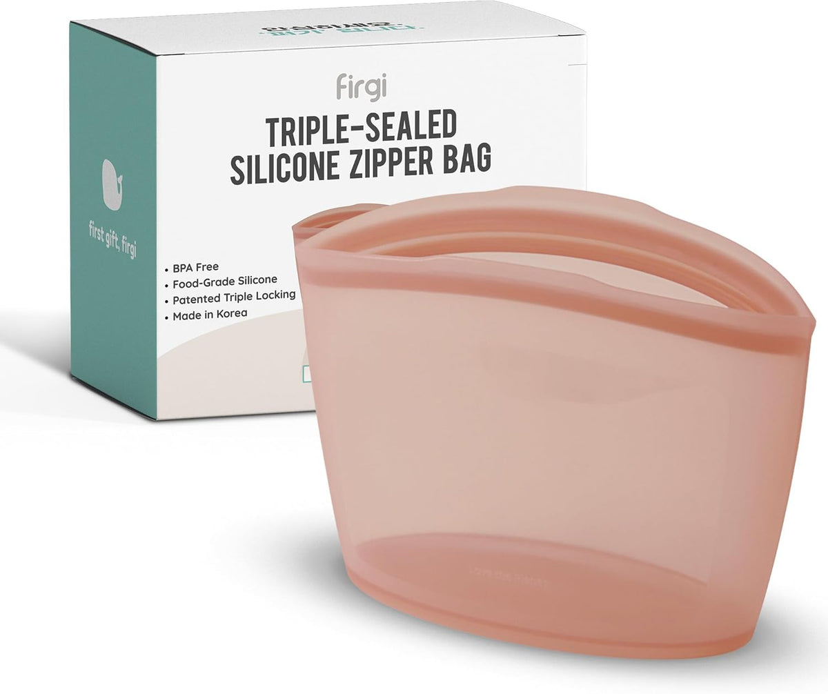 Reusable Silicone Food Storage Bags 6.3Cup (53oz), Airtight Food Storage Containers Food Grade Silicone Snack Bags, BPA Free Food Storage Container, Microwave Safe, Sous Vide Container, Dry Rose