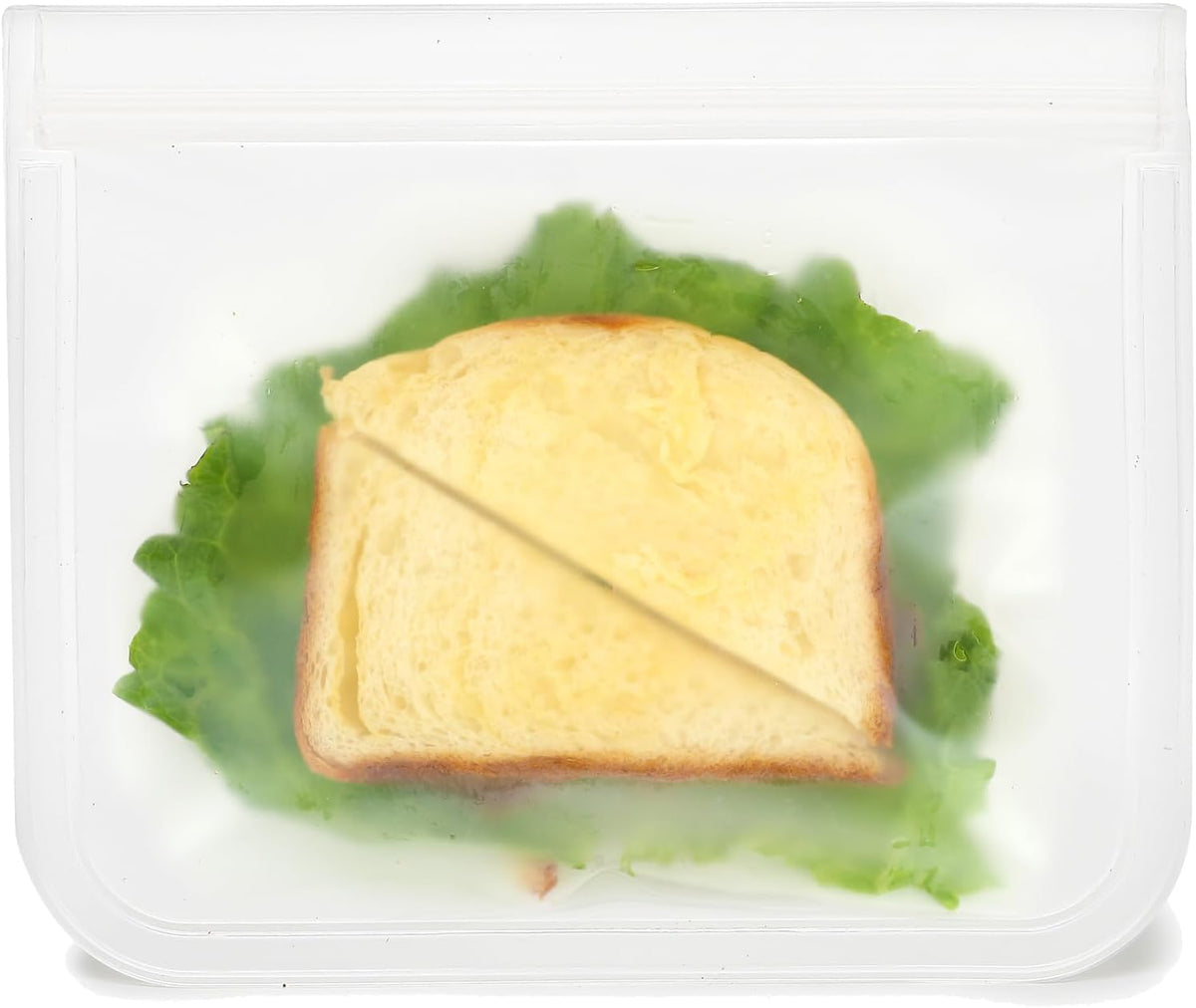 Clear Sandwich Bag/Snack Bag for Kids & Adults, Reusable Double Ziplock Cosmetic Bag Makeup Travel Bag for Women Girls, Leakproof, Washable, Food Safe, BPA Free (1-Pack, Clear)