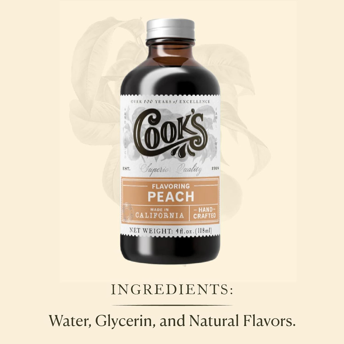 Cook's, Peach Flavoring for Baking, Preserves, Ice Cream, Jam, Cakes, 4oz