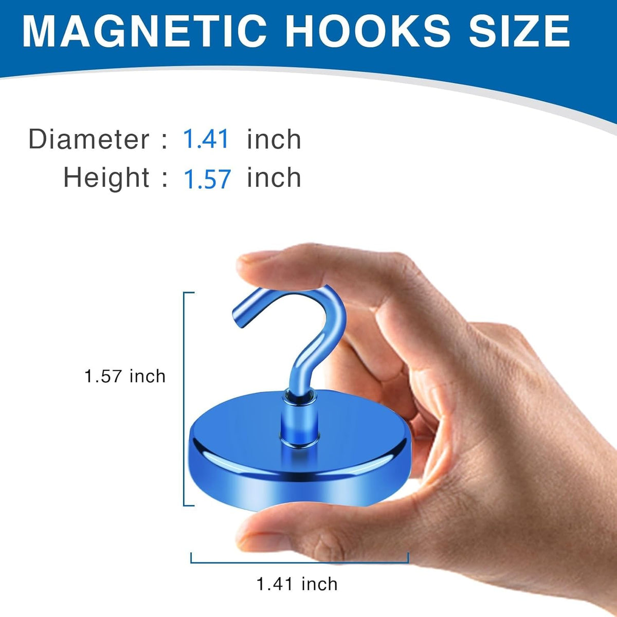 LOVIMAG Magnetic Hooks Heavy Duty, 150LBS Strong Magnets with Hooks for Cruise Cabins, Neodymium Magnet Hooks for Hanging, Blue Magnetic Hooks for Kitchen, Tool Room, Grill- 4 Pcs