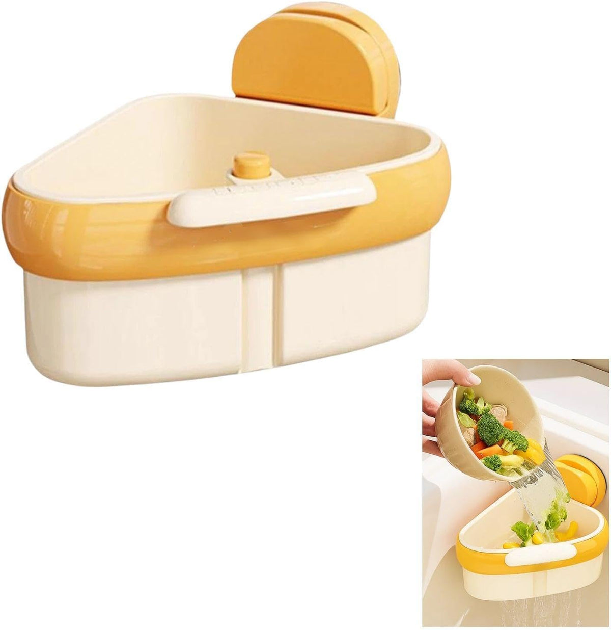 2025 Upgraded Suction Cup Sink Corner Strainer – Hangable Kitchen Sink Drain with Hanging Sink Drain Basket, Food Waste Catcher & Sink Food Catcher Basket, Kitchen Sink Food Waste Catcher (Yellow)