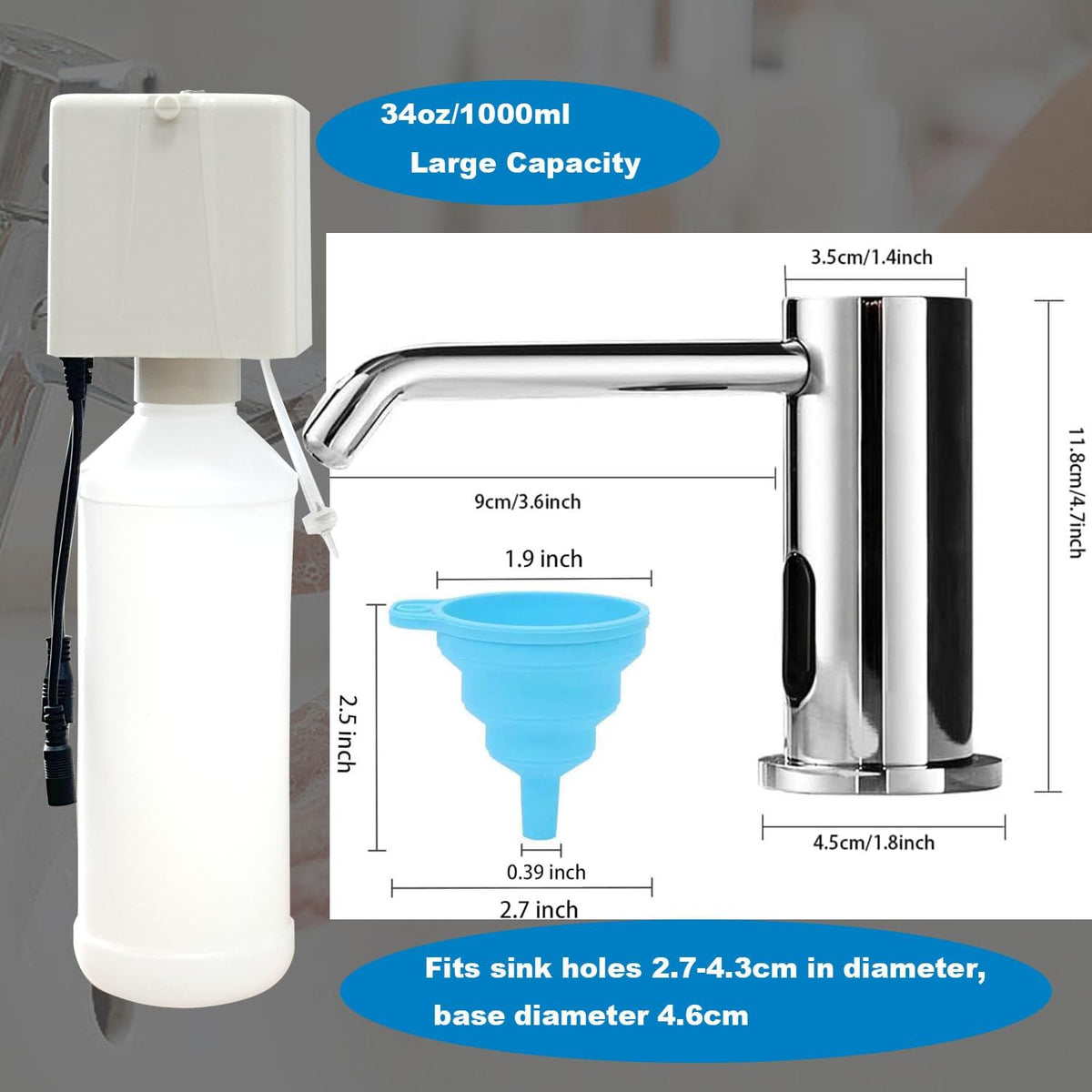 Touchless Automatic Soap Dispenser for Kitchen Bathroom Sink Built in Liquid Commercial Electric Soap Dispenser with Bottle and Pump Chrome Platingd