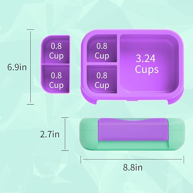 Prints Leak-Proof XL Lunch Box - Reusable 3-Compartment Containers Bento Box for meal Prepping;5-Cup Capacity for Adults & Ages 8+, BPA-Free, Dishwasher Safe (Green - Mermaids Sea)