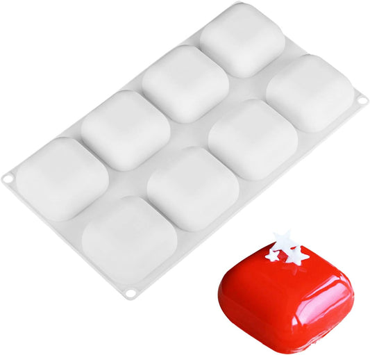 OCPO KITCHEN Square Silicone Mold for Baking Mousse Cake, 3D Silicone Mold for Baking Cheese Cakes Dessert Pastry Chocolate Pudding Ice Cream Handmade Soap Mold (8-Cavity)
