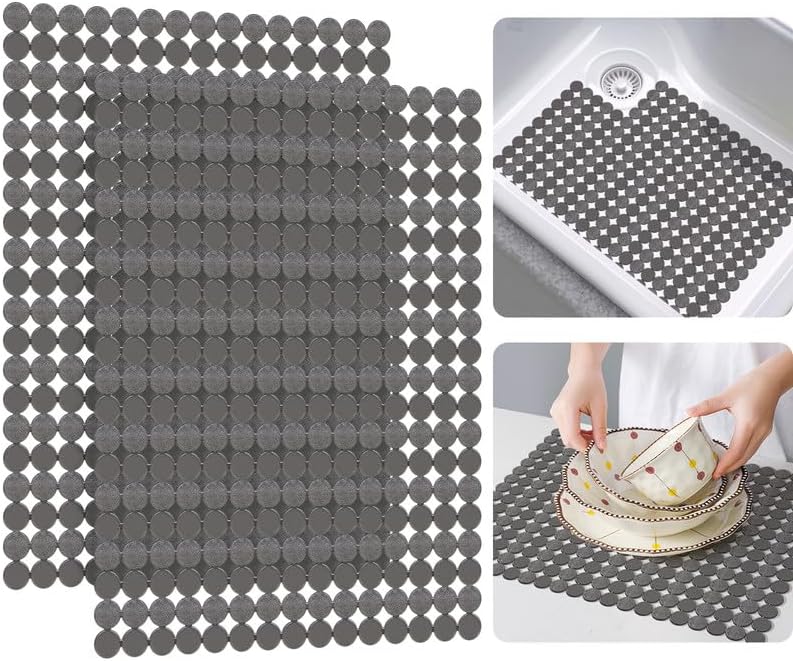 Bligli 2-Pack Kitchen Sink Mat: PVC Adjustable Sink Protector | Sink liner Pad | Dish Drying Mats, Easy to Clean & DIY Cut | 15.7 x 11.8 inch (Grey)