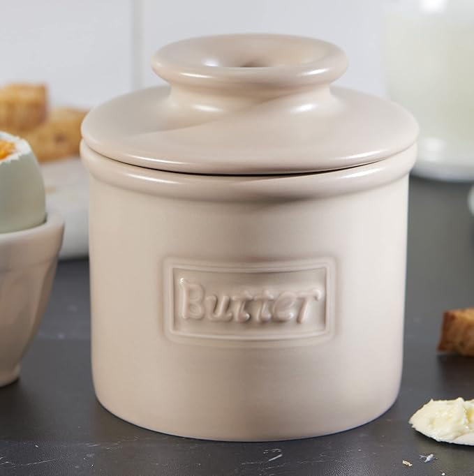 Butter Bell - The Original Butter Bell crock by L Tremain, a Countertop French Ceramic Butter Dish Keeper for Spreadable Butter, Café Matte Collection, Beige