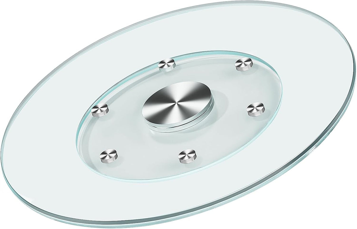 20" Large Lazy Susan for Dining Table Kitchen Glass Turntable with Aluminum Alloy Bearing, Smooth Swivel