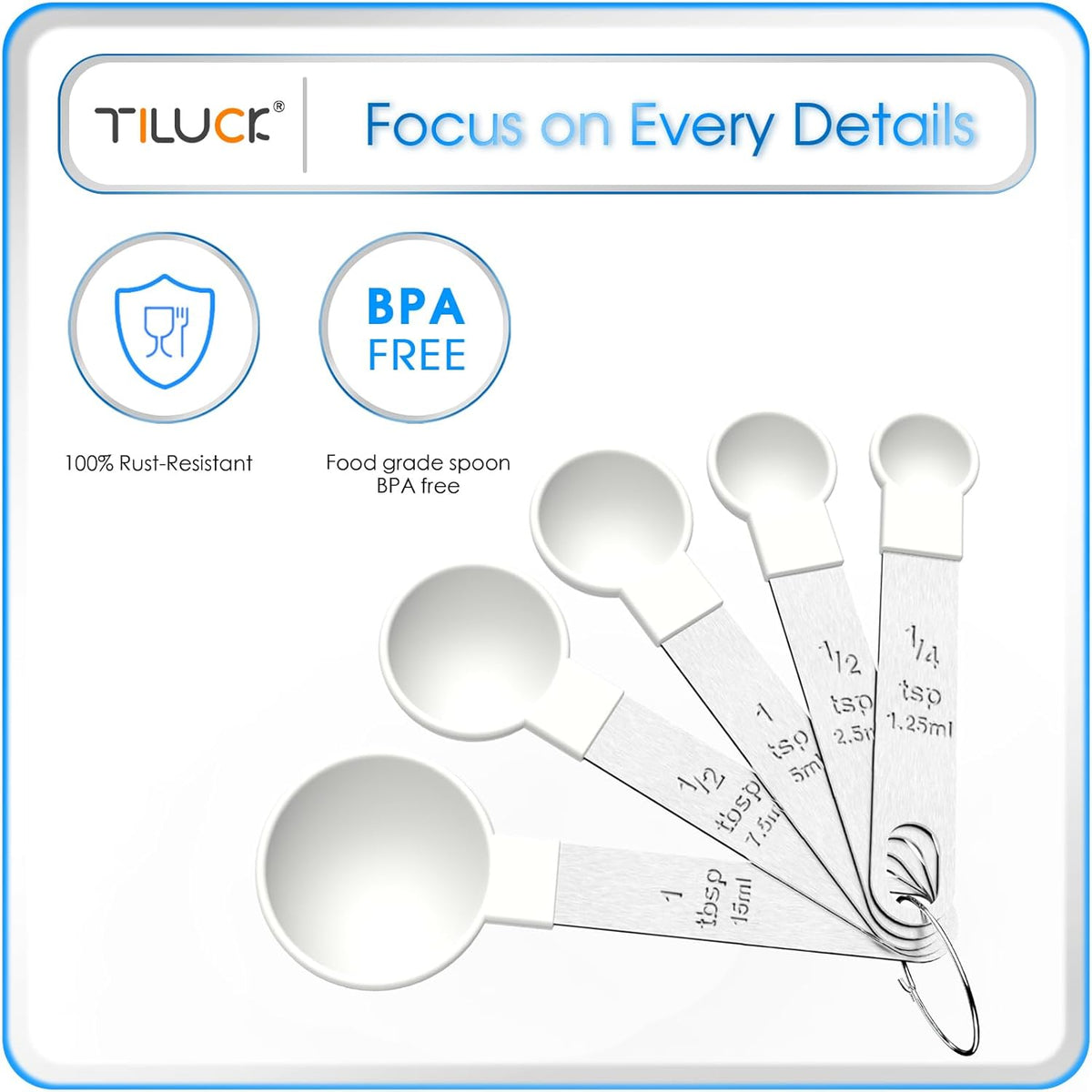 TILUCK Measuring Cups & Spoons Set, Stackable Cups and Spoons, Nesting Measure Cups with Stainless Steel Handle, Kitchen Gadgets for Cooking & Baking（white）