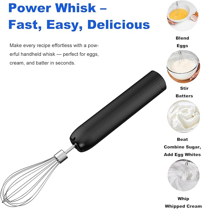 Electric Hand Mixer with MixgoII, Handheld Mixer Electric Whisk, Rechargeable Cordless Handheld Mixer & Milk Frother, Small Food Chopper for Dicing, Mincing, and Puree, 4-Speed, 10Oz
