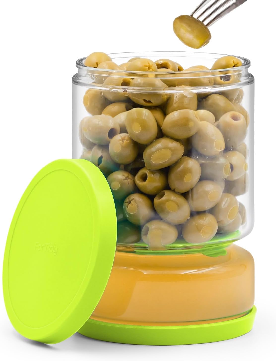 Glass Pickle and Olive Container - 50 OZ Airtight Jar with Strainer for Pickle Lover, Kitchen Organization Must-Have Versatile Food Keeper, BPA Free, Dishwasher Safe (Green Yellow)