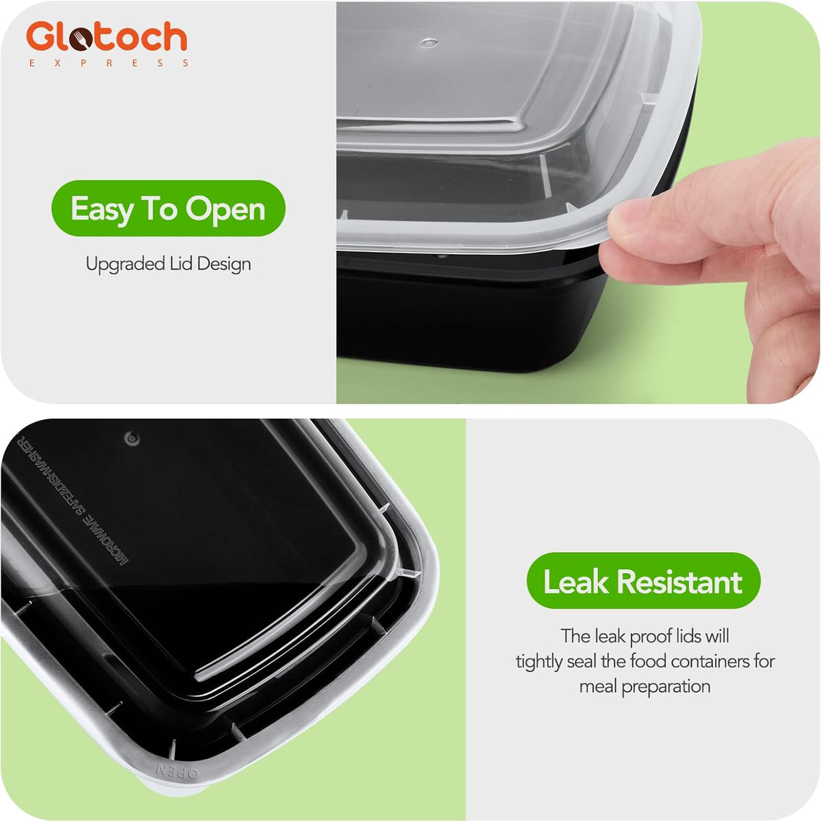 Glotoch 28oz Meal Prep Containers, 10 Pack (20-Piece) Reusable Food Storage Containers with Lids Microwave, Freezer, Dishwasher Safe - Leakproof & BPA Free Durable Plastic Lunch Box To Go Take Out