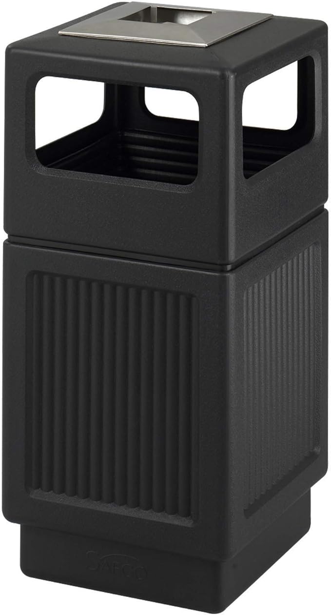 Safco Canmeleon Trash Can, 38 Gallons, Indoor and Outdoor Use, Durable & Weather-Resistant Commercial Garbage Can with Ashtray, Black