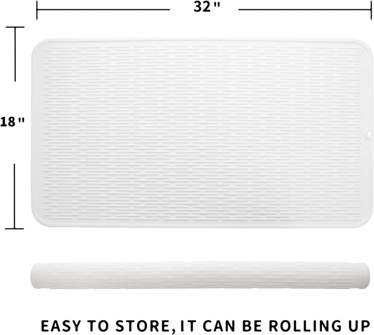 Silicone Dish Drying Mat for Multiple Usage,Easy clean,Eco-friendly,Heat-resistant Silicone Mat for Kitchen Counter or Sink,Refrigerator or Drawer Liner White 4XL 32 inches x 18 inches