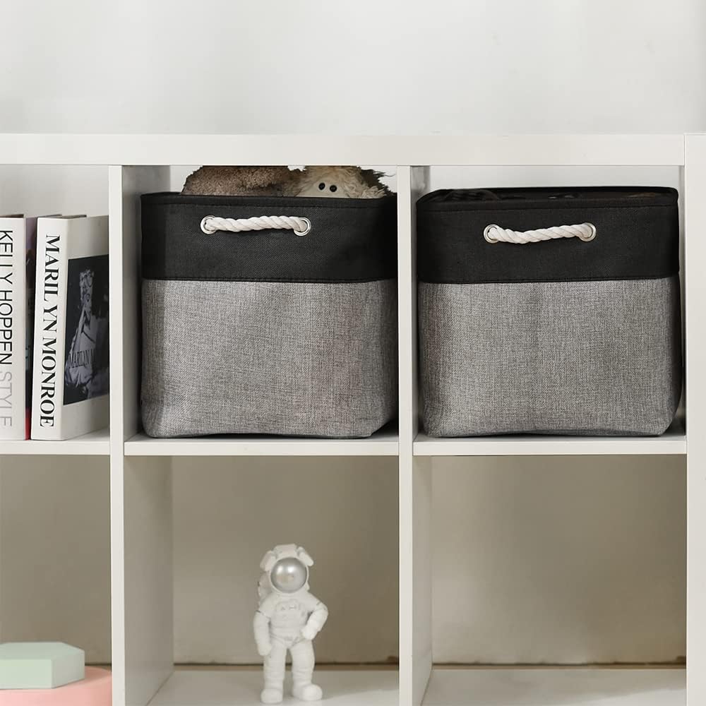 TcaFmac Organization and Storage Basket for Shelves - 16x12x12 inch Large 2 Pack Collapsible Storage Boxs for Organizing, Fabric Storage Cubes for Closet Cloth Toy Books Kids(Black&Grey)