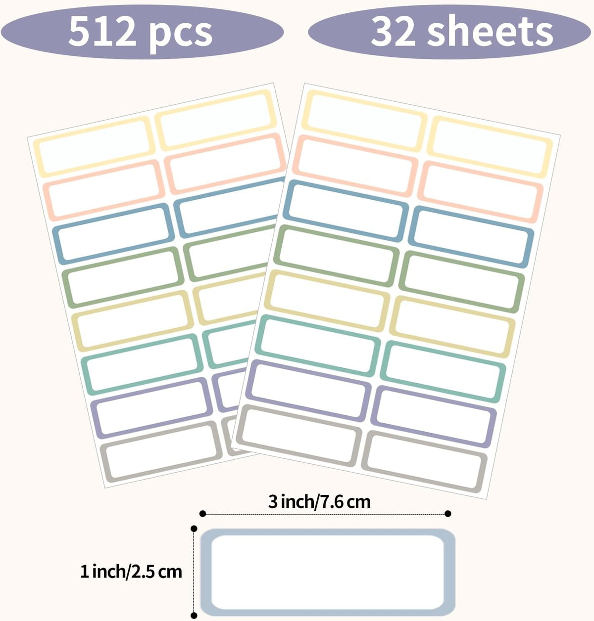 STARLIBOO Removable Labels, Removable Colored Labels Stickers, Self-Adhesive Rectangular Stickers Water/Oil/Tear Resistant for Food Containers/Classroom/Storage (8 Colors, 512 Labels)