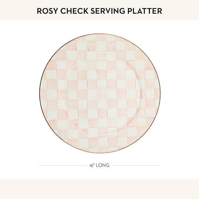 MACKENZIE-CHILDS Enamel Serving Platter, Decorative Serving Platter for Food, 16 Inches, Rosy Check