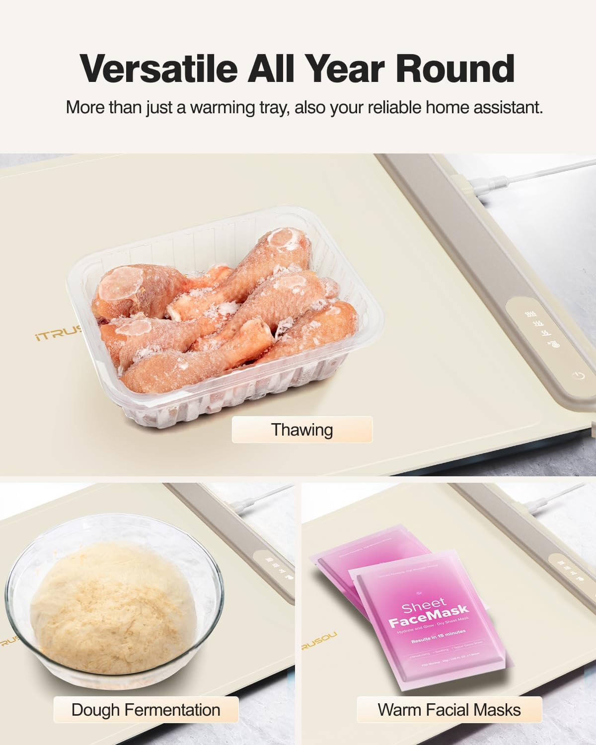 Electric Warming Tray - Full Surface Heating,Rollable & Portable,Premium Silicone Nano-Material,3 Temperature Settings,Auto Shut-Off -Versatile Food Warmer for Gatherings,Parties,Everyday Use