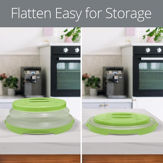 HOVER COVER Magnetic Microwave Splatter Cover with High Power, Strongest Magnetic Grip, Collapsible 12-Inch BPA-Free Food Lid, Vented Plate Guard, Dishwasher Safe, Space-Saving Storage - Green