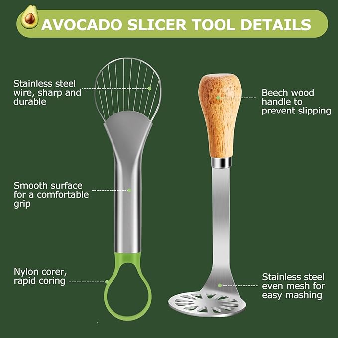 Avocado Slicer Tool,Stainless Steel Avocado Cutter Tool Set,Contains Avocado Knife,Avocado Masher and Fruit Knife,Used for Avacado Cutting and Peeling,is the Essential Masher Kitchen Tool.