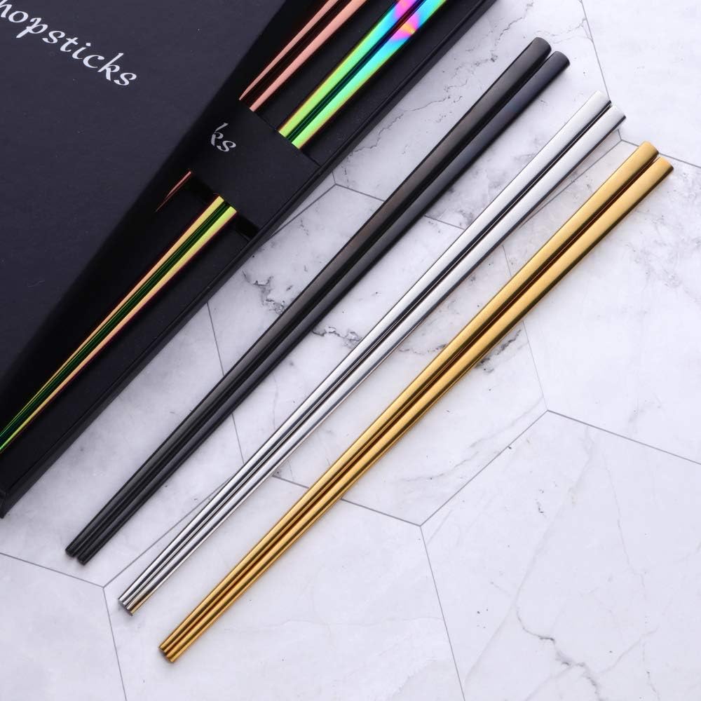 Buyer Star 5-pair Colorful Stainless Steel Chopsticks - Reusable Chinese Square Chopsticks