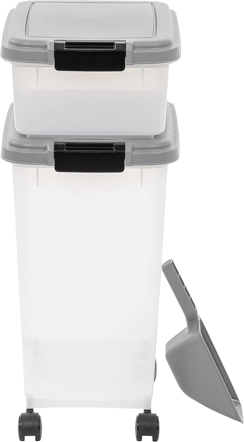 Amazon Basics 3-Piece Airtight Dog Food Storage Container Combo with Scoop, 33 QT + 12 QT