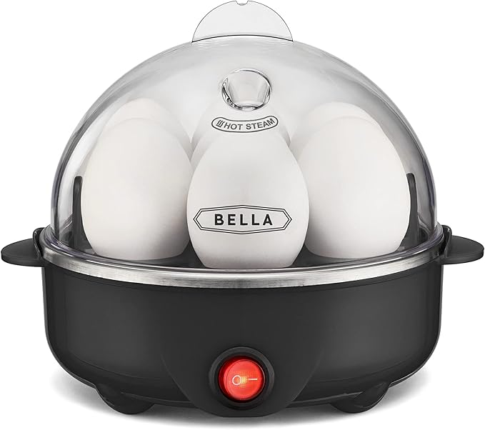 BELLA Egg Cooker, Rapid Boiler & Poacher, Meal Prep Essential, Family Sized Meals: Make Up To 7 Large Boiled Eggs, Dishwasher Safe Lid with Cool-Touch Handles, Poaching Tray Included, Black