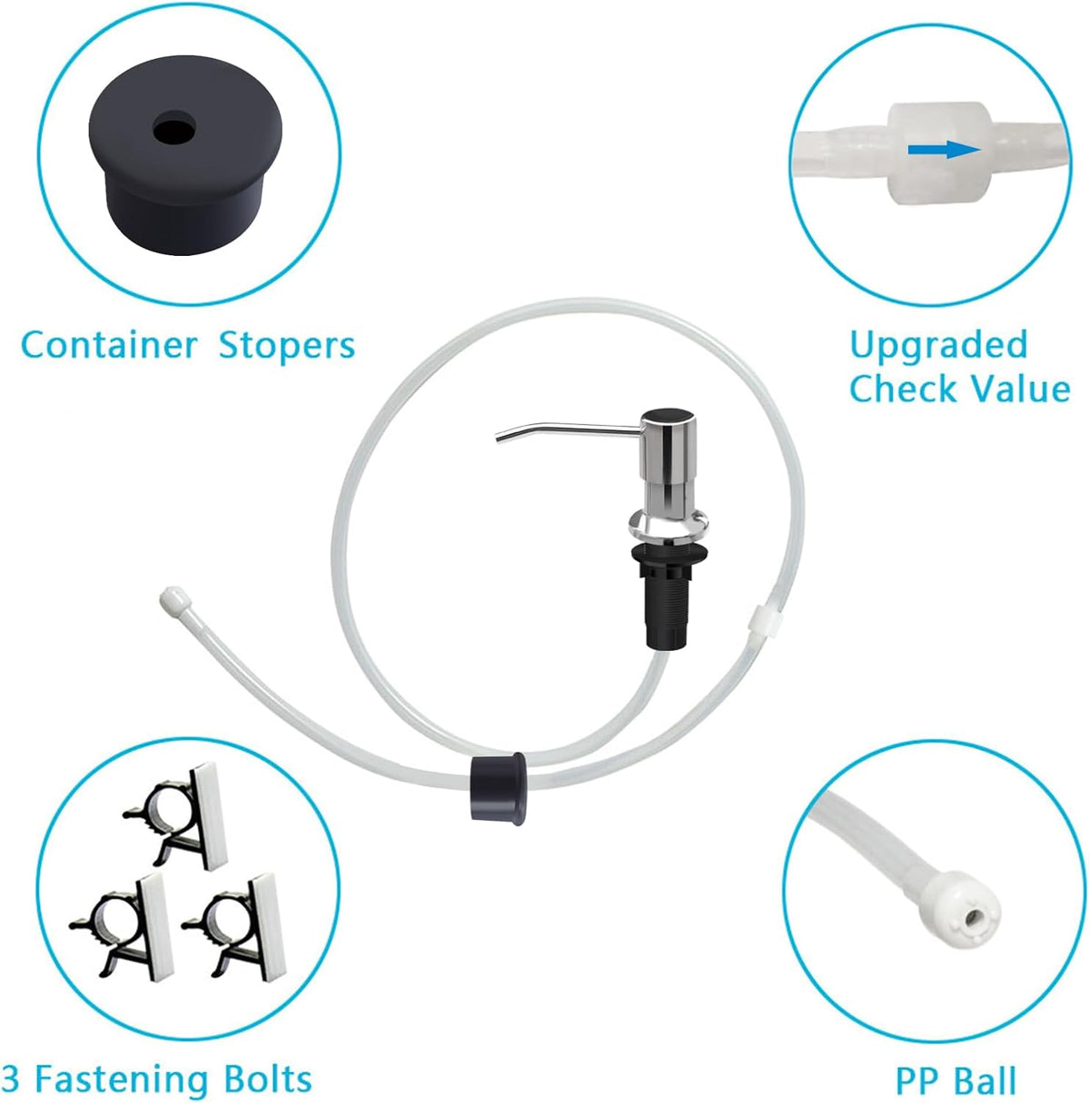 Soap Dispenser for Kitchen Sink, Kichen Sink Soap Dispenser, 47"" Extension Tube kit, Under Sink Soap Dispenser Pump, No Need More Refills, Good Suction Power, Chrome