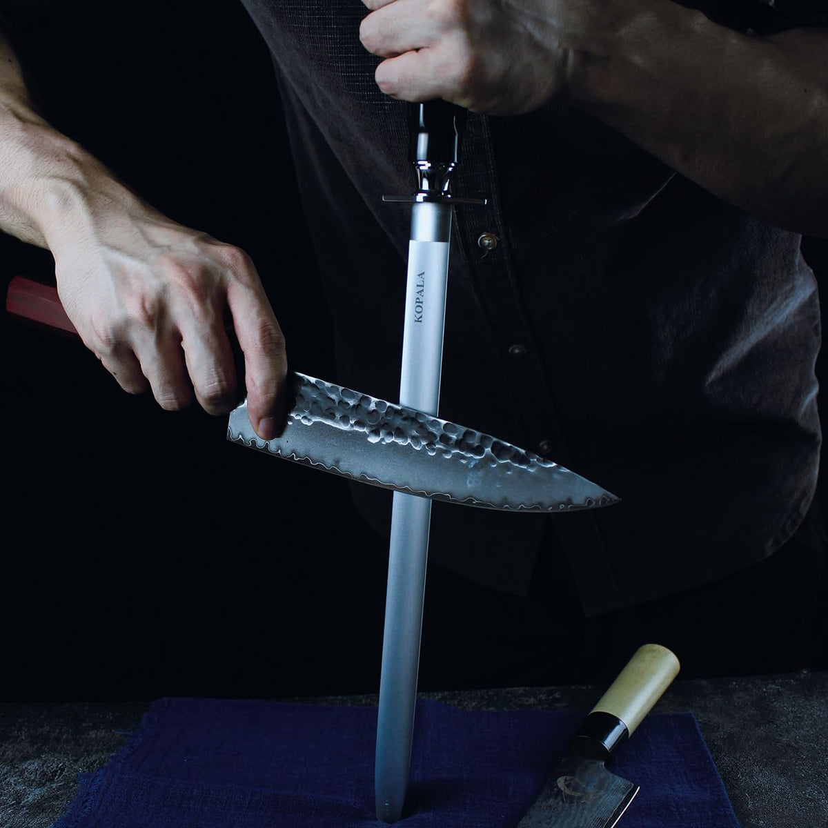 Sharpening Steel Knife Sharpener Rod Flat 12 Inches Honing Steel for Knives Dark