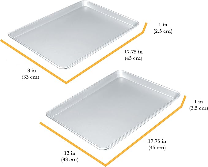 Chicago Metallic Commercial II Traditional Uncoated 16-3/4 by 12-Inch Jelly-Roll Pan, Perfect for making jelly rolls, cookies, pastries, pizza, one-pan meals, and more, Set of 2