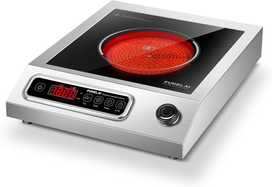 1800W Electric Hot Plate with Infrared Heating & 9 Power Levels - Commercial-Grade Countertop Burner, Ceramic Cooktop with Timer, Child Safety Lock for Home Kitchen, Restaurants