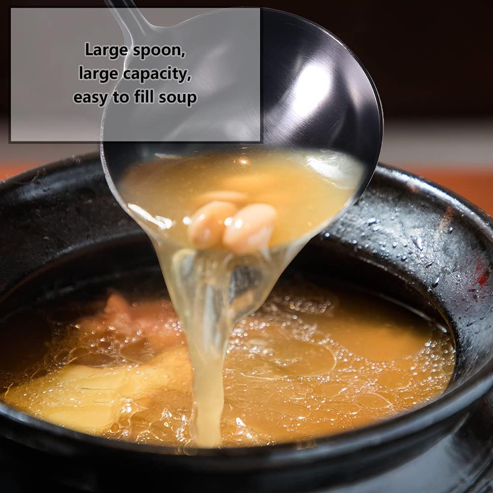 Newness Soup Ladle, [Rustproof, Heat Resistance, Integral Forming] Durable 304 Stainless Steel Soup Spoon with Vacuum Ergonomic Round Handle, Cooking Spoon for Kitchen, 13.7 Inches, Black