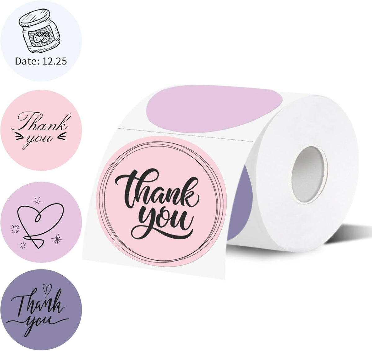 Thermal Label,3 Inch Pink Gradient Round Thermal Printer Sticker,Self-Adhesive Round Direct Thermal Labels,Thermal Stickers for DIY Logo Design,Name Tag (300 Labels/1 Roll)
