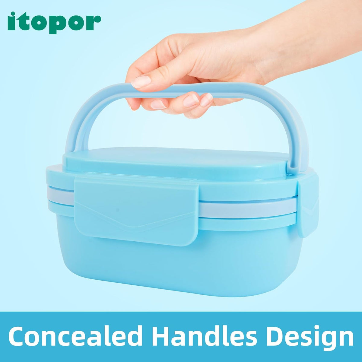Bento Box Adult Lunch Box with Hidden-Handle, Leak-Proof Lunch Containers for Adults & kids, 2-Layer 5-Compartment 6 Cup with Utensils, Blue