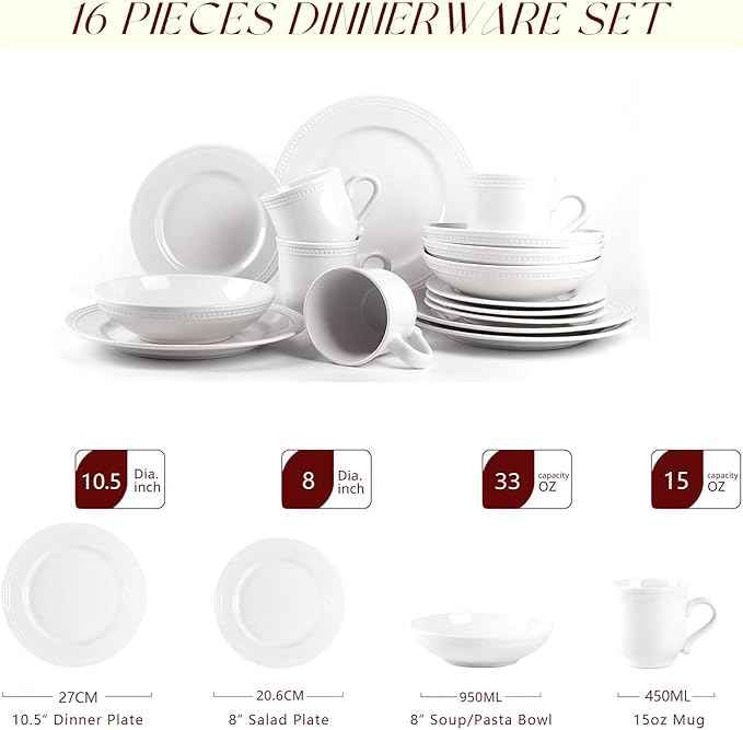 Pearl Dots Stoneware Dinnerware Set (16pc Set, White)