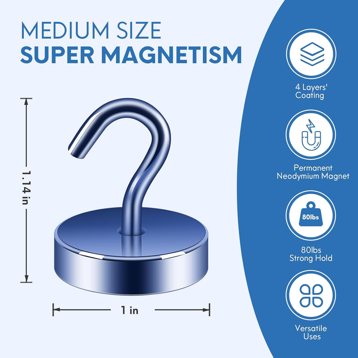 Neosmuk Magnetic Hooks, Cruise Ship Essentials, 80lb+ Heavy Duty Magnetic Hooks for Cruise Cabins, Refrigerator, Grill, Hanging, and Travel | Extra Strong Must-Haves Magnet Hook,Navyblue