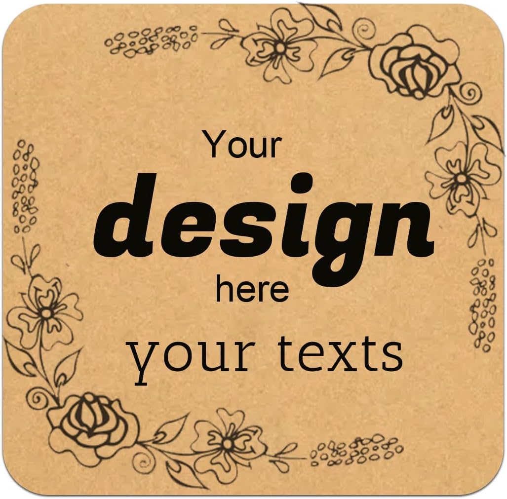 Custom Stickers Personalized Square Kraft Paper Sticker Customizable Floral Wreath Labels, Stickers for Mason Jars, Wedding Favors, Gift Tags, Party Packaging (Style 1)