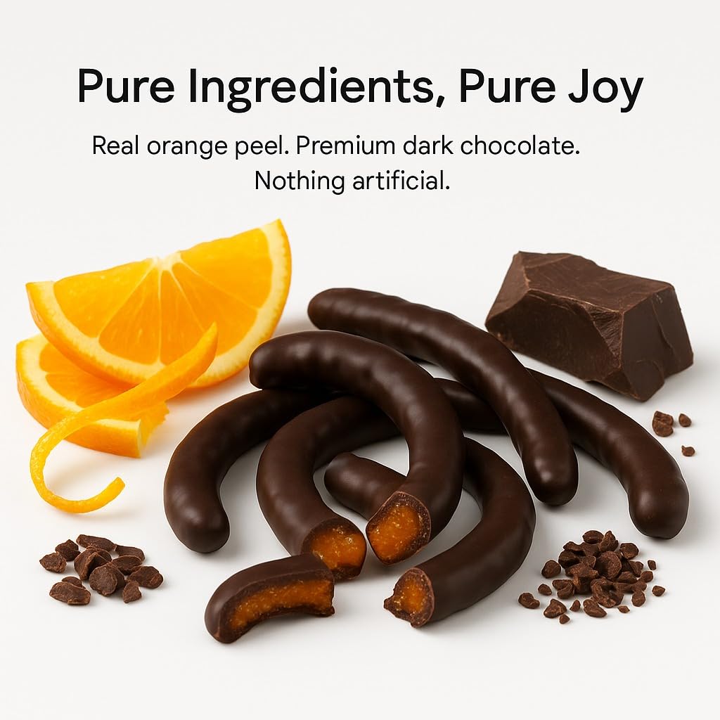 Andy Anand Chocolatier Chocolate Covered Orange Peel Bars Infused Fresh Oranges Zest, Handcrafted Dark Chocolate_Orange Sticks, Gourmet Chocolate Truffles Gift Box (24 Pcs, 1lb)