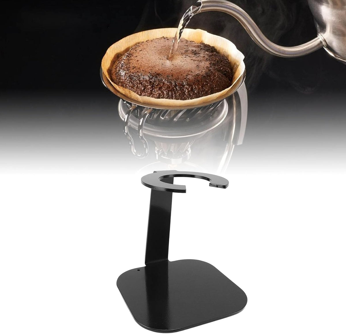 Coffee Dripper Stand Iron Pour Over Filter Holder Space Saving Maker Station for Bar Equipment (Black)