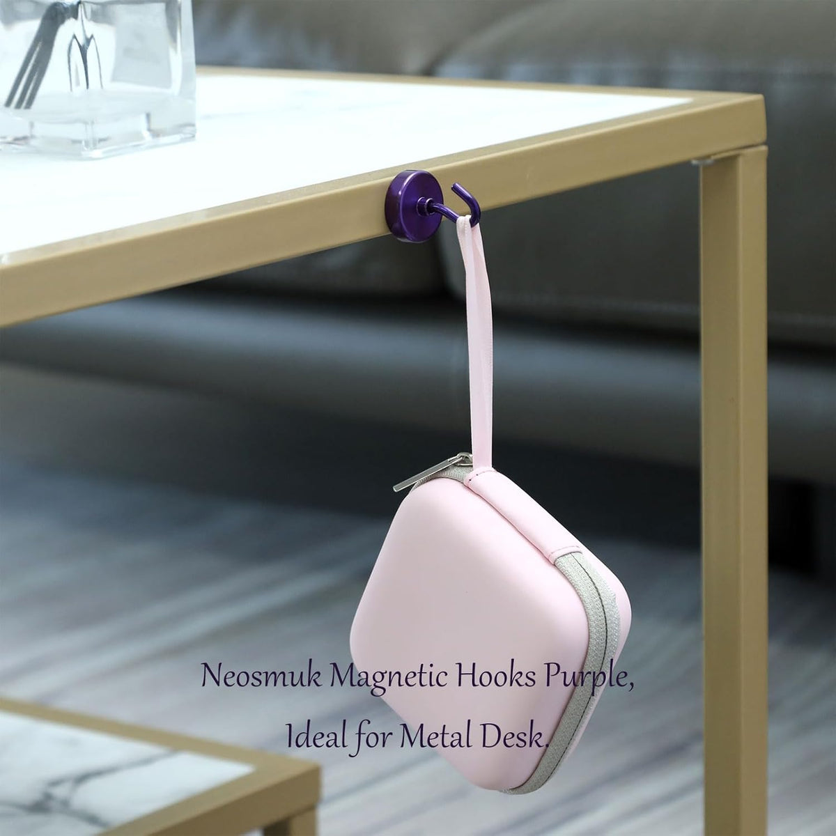 Neosmuk Magnetic Hooks Heavy Duty,Strong Magnet with Hook for Fridge, Super Neodymium Extra Strength Industrial Hooks for Hanging, Magnetic Hanger for Toolbox, Cruise, Grill(Purple,10 Pack)
