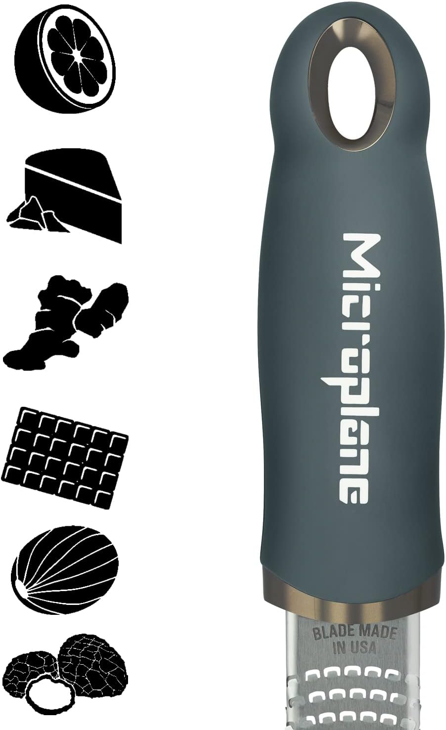 Microplane Premium Zester Grater in After Dark Gray | Lemon Zester tool, Hard Cheese & Vegetable Grater | For Citrus, Parmesan Cheese, Garlic, Ginger, Nutmeg | Fine Stainless Steel Blade, Made in USA