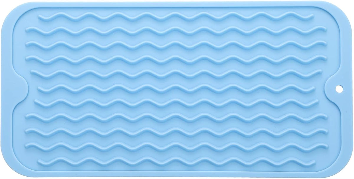 Silicone Dish Drying Mat for Multiple Usage,Easy clean,Eco-friendly,Heat-resistant Silicone Mat for Kitchen Counter or Sink,Refrigerator or Drawer Liner Light Blue S 12 inches x 6 inches