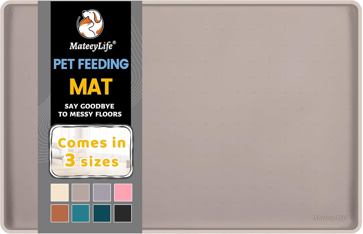 MateeyLife Silicone Cat & Dog Food Mat for Floors Waterproof, Anti-Slip Dog Bowl Mats for Food and Water, Pet Feeding Mats with Lip to Prevent Spills, Pet Placemat for Messy Drinkers to Protect Floors