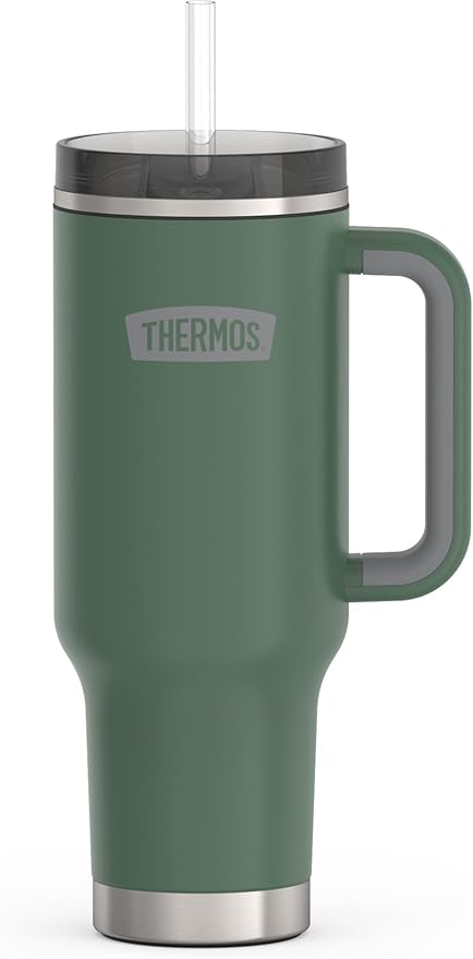 THERMOS Stainless Steel Cup Holder Mug - 40 Ounce, Alpine Green - Insulated Tumbler with Lid and Straw, Plus Leak-Resistant Slide Lock