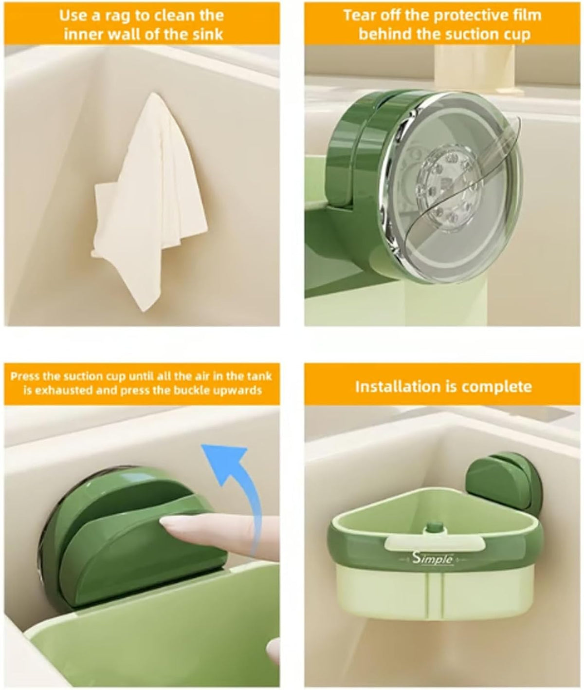 Suction Cup Sink Corner Rack, Curetoaway Corner Sink Strainer, Sink Trash Catcher, Plastic Triangular Baskets Corner Hanging, Rust Resistant, for Kitchen Food Waste (2Pcs Yellow)