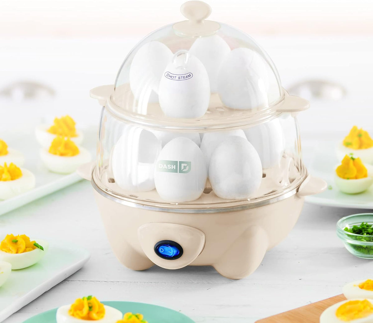 DASH DEC012CM Deluxe Rapid Egg Cooker: Electric, 12 Capacity for Hard Boiled, Poached, Scrambled, Omelets, Steamed Vegetables, Seafood, Dumplings & More with Auto Shut Off Feature, Cream