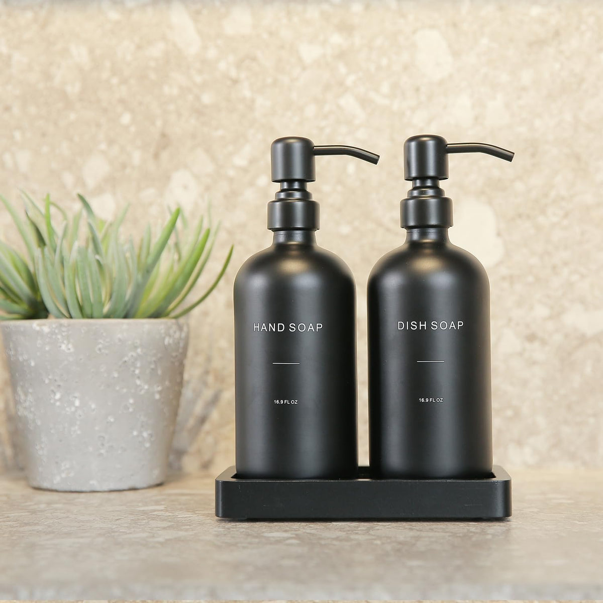 Matte Black Soap Dispenser Set, Kitchen Soap Dispenser Set with Black Stainless Steel Pump, Perfect for Kitchen Decor and Accessories. (Black)