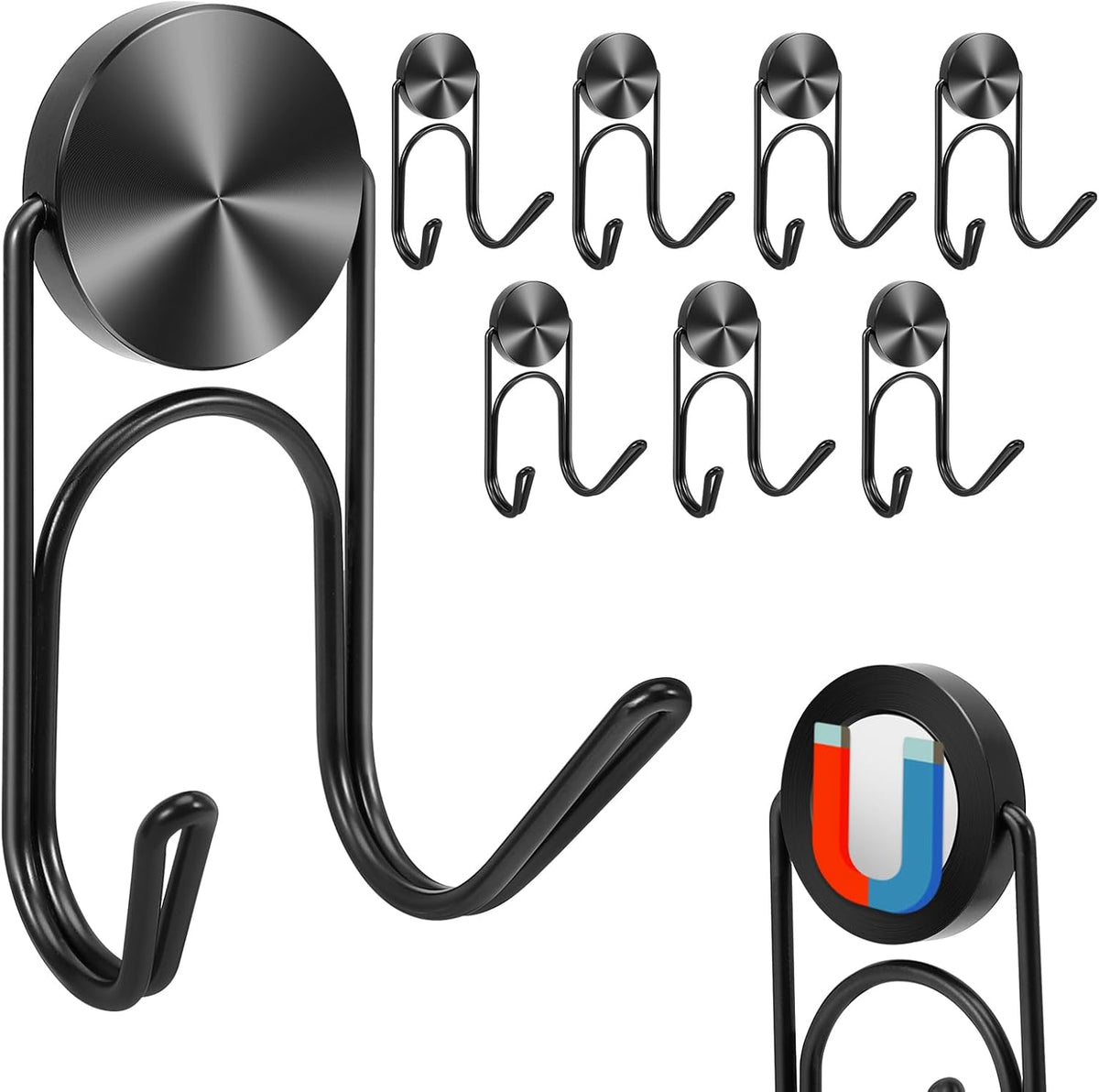 Magnetic Hooks Heavy Duty Magnets Hooks for Refrigerator Grill Toolbox Outdoor,Cruise Essentials Camper Accessories,8pack(Black,0.9in-2 15Lbs)