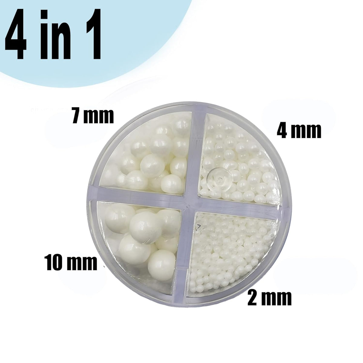 4 in 1 Edible White Pearl Sugar Sprinkles 6 oz, 4 sizes Candy Pearls Ideal for Baking, Cake and Cupcake Toppers, Cookie Decoration, Ice Cream Topping, Wedding Shower Valentines Halloween Christmas