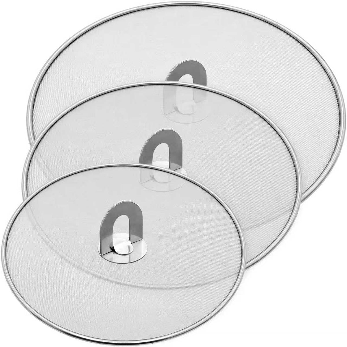 Splatter Screen for Cooking - Stainless Steel Grease Splatter Guard for Frying Pan with Foldable Knob, As a Strainer Set of 3(10", 11.5", 13"), Dishwasher Safe